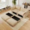 Streamdale Furniture Streamdale Chenille 2-seater Sofa With Storage & Footstools - Wheat