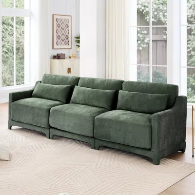 Streamdale Furniture Streamdale Chenille 3-seater Sofa W/ Lumbar Pillow - Green