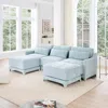 Streamdale Furniture Streamdale Chenille 3-seater Sofa With Ottomans & Pillow - Sky Blue
