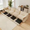 Streamdale Furniture Streamdale Chenille 4-seater Sofa W/ Underseat Drawers & Crescent Arms - Wheat