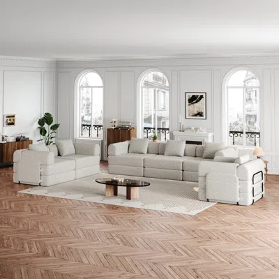 Streamdale Furniture Streamdale Chenille 6-seater Convertible Sofa Bed With Storage In White