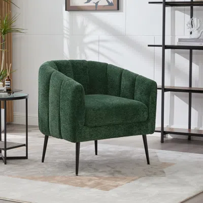 Streamdale Furniture Streamdale Chenille Barrel Accent Chair, Metal Legs, Tufted, Green