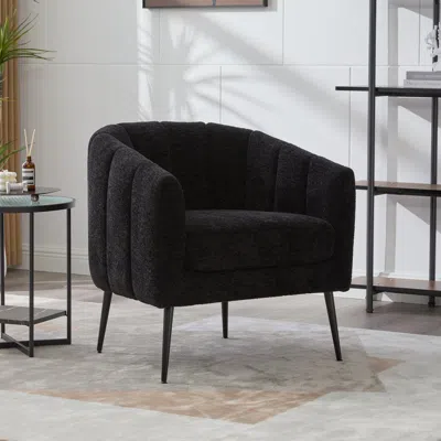 Streamdale Furniture Streamdale Chenille Barrel Accent Chair With Metal Legs - Black