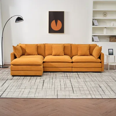 Streamdale Furniture Streamdale Chenille Cloud Modular Sofa (orange, 110" L-shape)