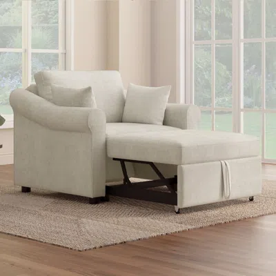 Streamdale Furniture Streamdale Chenille Convertible Sleeper Chair With Adjustable Backrest In Neutral