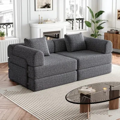 Streamdale Furniture Streamdale Chenille Convertible Sofa Bed With Storage Pockets & Cushions In Black