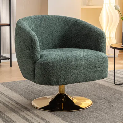 Streamdale Furniture Streamdale Chenille Fabric Accent Swivel Chair With Gold Metal Round Base In Green