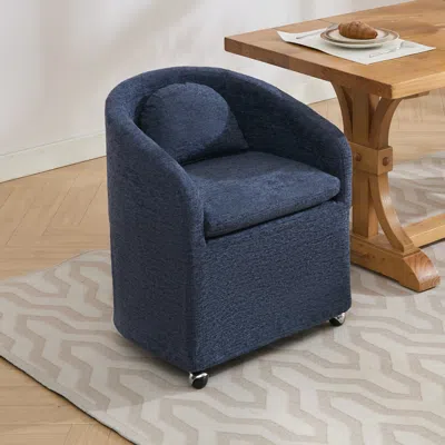 Streamdale Furniture Streamdale Chenille Fabric Dining Chair With Back Cushion And Wheels