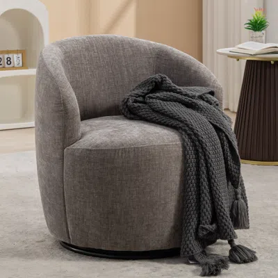 Streamdale Furniture Streamdale Chenille Fabric Swivel Accent Armchair Barrel Chair With Black In Brown
