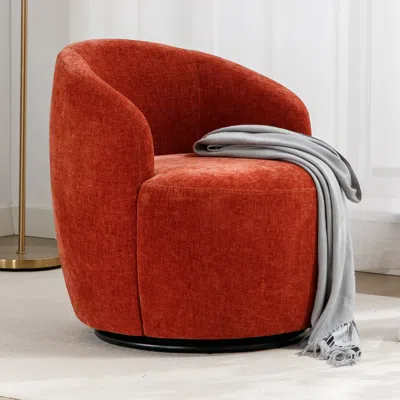 Streamdale Furniture Streamdale Chenille Fabric Swivel Accent Armchair Barrel Chair With Black In Orange