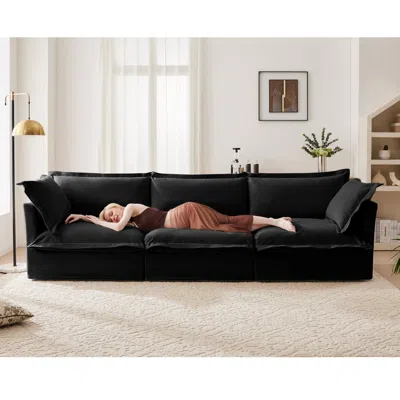 Streamdale Furniture Streamdale Chenille Fleece Deep Seat Sofa - Black