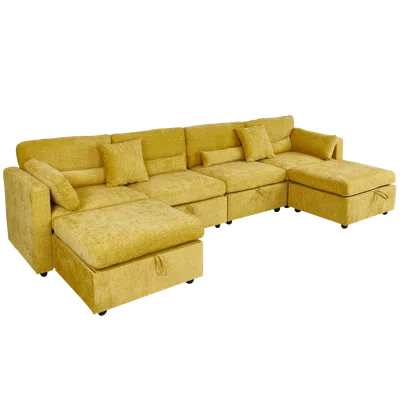 Streamdale Furniture Streamdale Chenille Fleece Sofa: 500lb Capacity, Easy Clean, Solid Wood Legs In Yellow