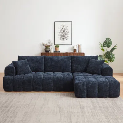 Streamdale Furniture Streamdale Chenille L-shape Sectional Sofa Sleeper Couch In Blue
