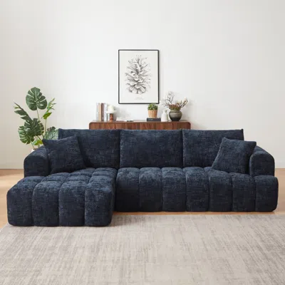 Streamdale Furniture Streamdale Chenille L-shape Sectional Sofa Sleeper Couch In Blue