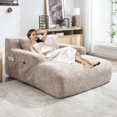 Streamdale Furniture Streamdale Chenille Lazy Sofa Chaise Lounge With Pillows (khaki) In Brown