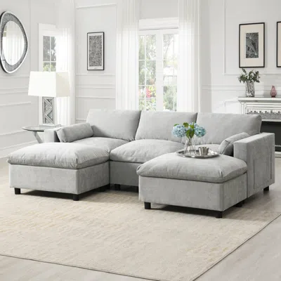 Streamdale Furniture Streamdale Chenille Modular Sectional Sofa With Ottomans & Pillows