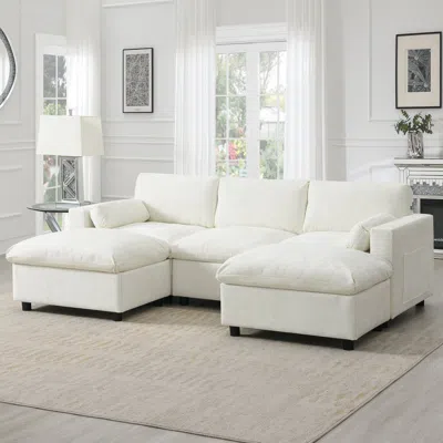 Streamdale Furniture Streamdale Chenille Modular Sectional Sofa With Ottomans & Pillows