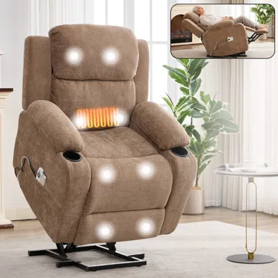 Streamdale Furniture Streamdale Chenille Power Lift Recliner Chair, 350 Lbs Capacity, 8-point Massage, Heating, Brown