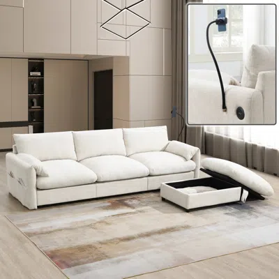 Streamdale Furniture Streamdale Chenille Sectional Sofa W/ Ottoman, Usb, & Phone Holder