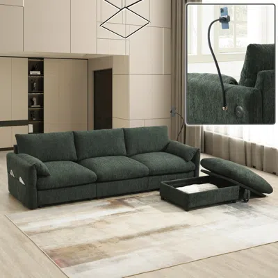 Streamdale Furniture Streamdale Chenille Sectional Sofa W/ Ottoman, Usb, & Phone Holder