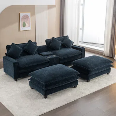 Streamdale Furniture Streamdale Chenille Sectional Sofa W/ottomans, Usb, Cup Holders & Storage