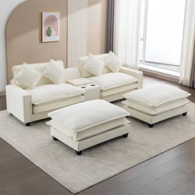 Streamdale Furniture Streamdale Chenille Sectional Sofa W/ottomans, Usb, Cup Holders & Storage