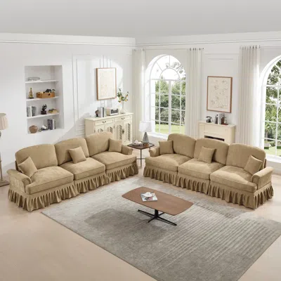 Streamdale Furniture Streamdale Chenille Sleeper Sofa With Ottomans - Light Coffee In Neutral