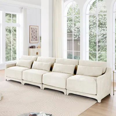 Streamdale Furniture Streamdale Chenille Sofa, Lumbar Pillow, Solid Wood, Beige