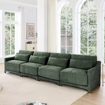Streamdale Furniture Streamdale Chenille Sofa, Lumbar Pillow, Solid Wood, Green