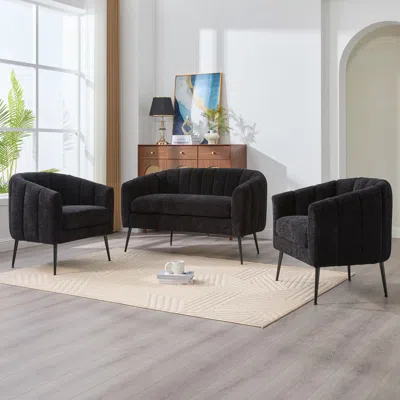 Streamdale Furniture Streamdale Chenille Sofa Set: Loveseat, 2 Chairs, Metal Legs, Black