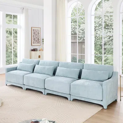 Streamdale Furniture Streamdale Chenille Sofa: Solid Wood Frame, Easy Install, Sky Blue