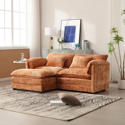 Streamdale Furniture Streamdale Chenille Sofa With Removable Armrests And Footstool