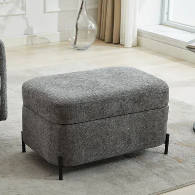 Streamdale Furniture Streamdale Chenille Storage Ottoman - Black Metal Legs