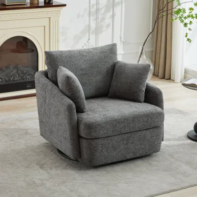 Streamdale Furniture Streamdale Chenille Swivel Accent Chair With Pillows