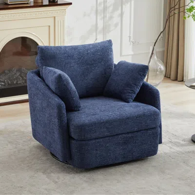 Streamdale Furniture Streamdale Chenille Swivel Accent Chair With Pillows In Blue