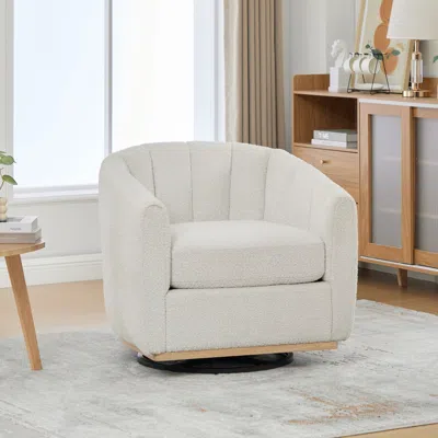 Streamdale Furniture Streamdale Chenille Swivel Barrel Chair, Tufted Pumpkin Armchair - Ivory In White