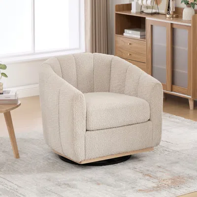 Streamdale Furniture Streamdale Chenille Swivel Barrel Chair, Tufted Pumpkin Armchair In Neutral