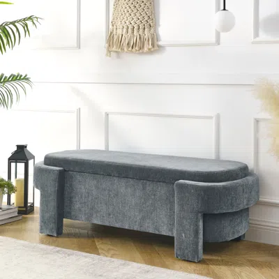 Streamdale Furniture Streamdale Chenille Upholstered Bench With Large Storage Space For The Living In Gray