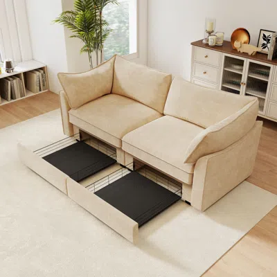 Streamdale Furniture Streamdale Chenille Wheat 2-seater Sofa With Storage Drawers