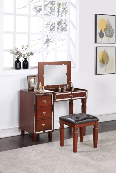 Streamdale Furniture Streamdale Cherry Vanity Set With Stool And Storage