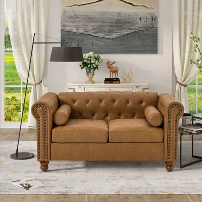 Streamdale Furniture Streamdale Chesterfield Fabric Sofa, Large-brown