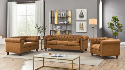 Streamdale Furniture Streamdale Chesterfield Fabric Sofa, Large-brown
