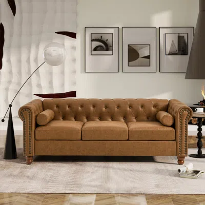 Streamdale Furniture Streamdale Chesterfield Fabric Sofa, Large-brown