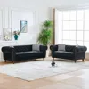 Streamdale Furniture Streamdale Chesterfield Velvet Sofa Set, Roll Arm, Nailhead Trim, Black