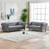 Streamdale Furniture Streamdale Chesterfield Velvet Sofa Set, Roll Arm, Nailhead Trim, Gray