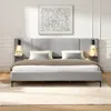 Streamdale Furniture Streamdale Chic Linen Upholstered Bed With Integrated Lights And Shelves, King