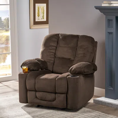 Streamdale Furniture Streamdale Chocolate Recliner With Fabric And Cup Holders