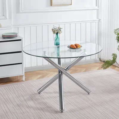 Streamdale Furniture Streamdale Chrome Glass Dining Table - Modern Kitchen/living Room Table 110cm In Silver