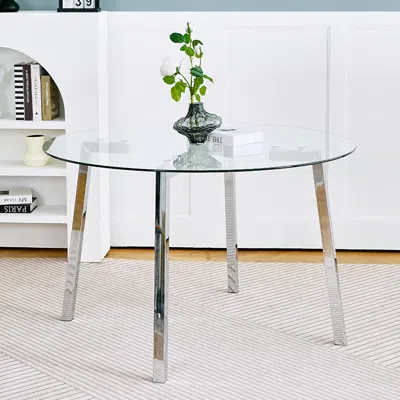 Streamdale Furniture Streamdale Chrome Leg Glass Dining Table, Modern Minimalist Design