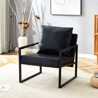 Streamdale Furniture Streamdale Classic Black Pu Leather And Metal Sofa